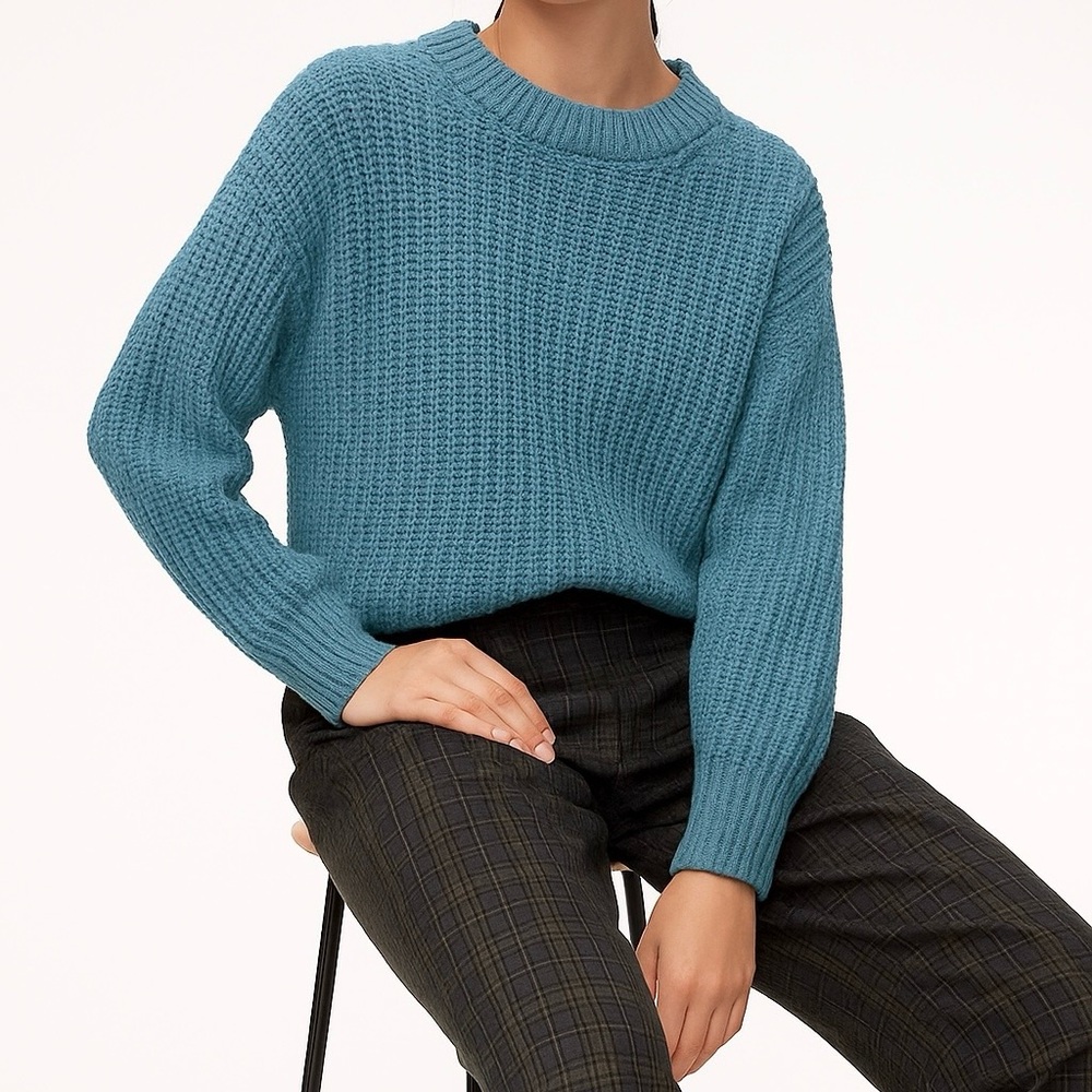 WILFRED x ARITZIA Salette Chenille Knit Pullover Sweater Teal Blue Size XS